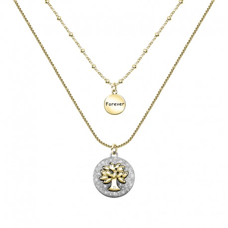 DBL.CHAIN NECKL.FLOWER YG+TREE OF LIFE F