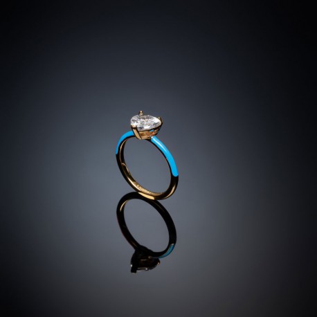 LOVE PARADE RING YG/BLU ENAMEL/WH CZ 12