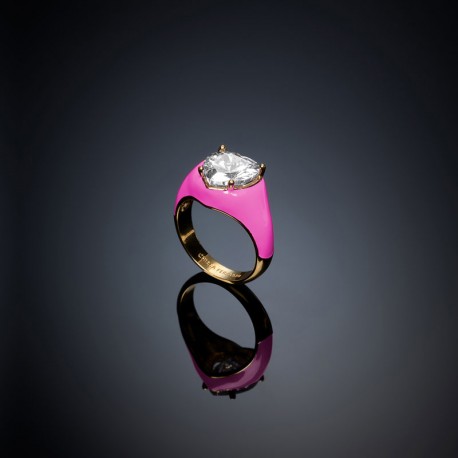 LOVE PARA.RING YG/PINK ENAMEL/WH CZ 12