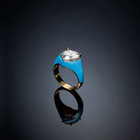 LOVE PARA.RING YG/BLUE ENAMEL/WH CZ 12