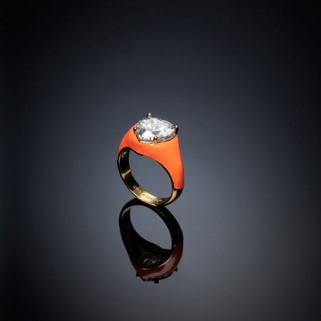 LOVE PARA.RING YG/ORG ENAMEL/WH CZ 14