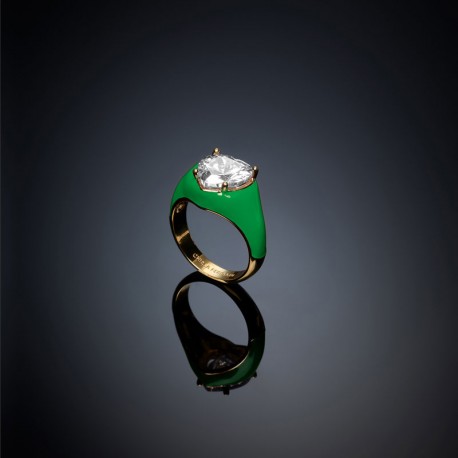 LOVE PARA.RING YG/GREEN ENAMEL/WH CZ 14