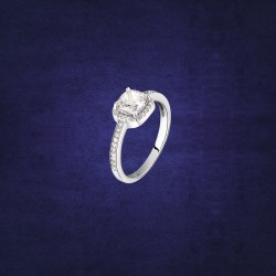 TESORI RING HALO 925 RH CZ CUSHION SZ16