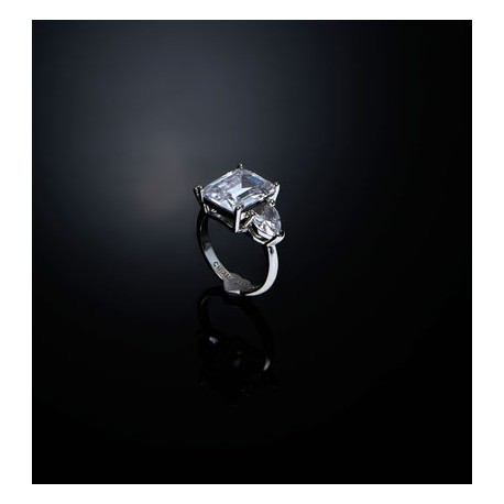 PRINCESS RING SILVER WITH 3PC WH CZ S12