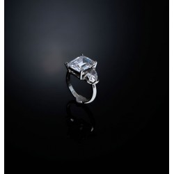 PRINCESS RING SILVER WITH 3PC WH CZ S14