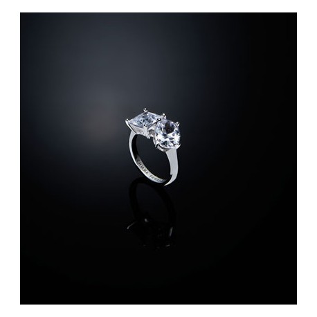 PRINCESS RING SILVER WITH 2PC WH CZ S14